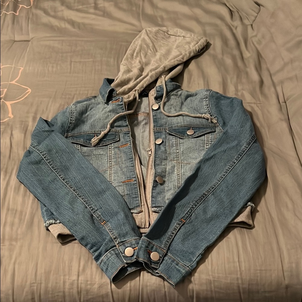 Active USA Light Blue Denim Jacket with Gray Hood